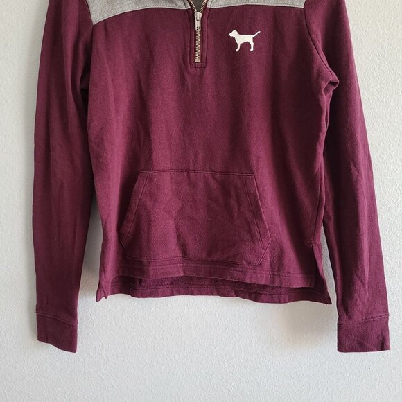 PINK Victoria's Secret Maroon Gray Color Block 1/4 Zip Lightweight Sweatshirt XS - Picture 3 of 9